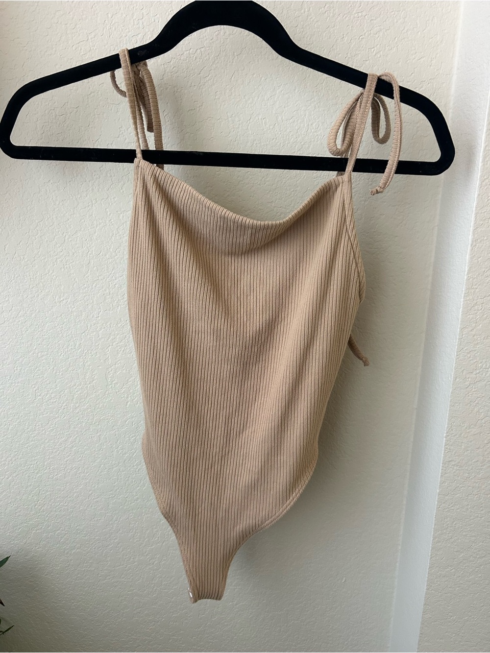 RESA Ribbed Tie-Strap Bodysuit - Beige